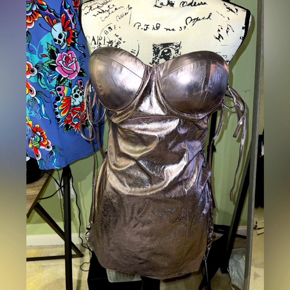 Mauve/Pink metallic mini dress Brand New Size L